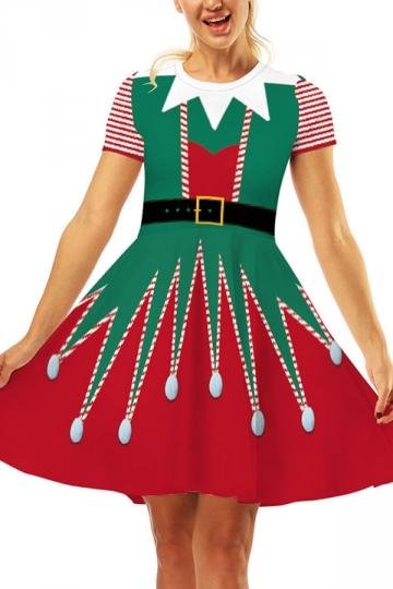 Santas Helper Print Christmas Dress-elleschic