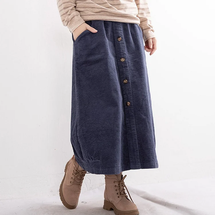 Retro Mid-Length Corduroy Skirt
