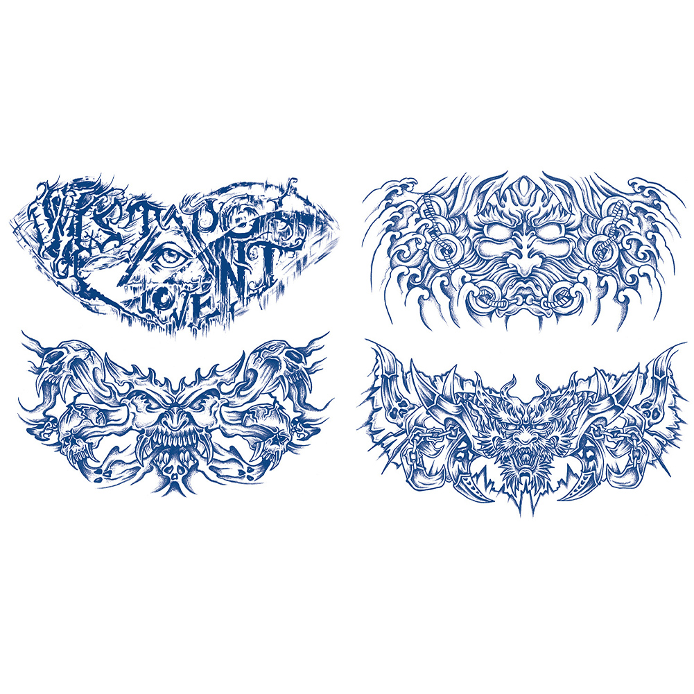 4 Sheets Demon Devil Art Chest Shoulder Semi Permanent Tattoos