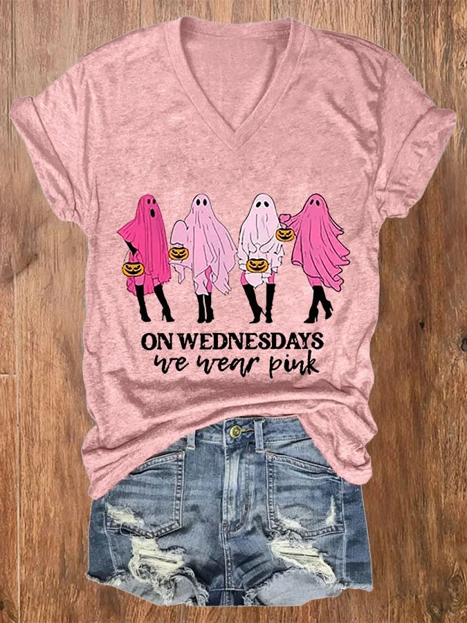 Women's On Wednesday We Wear Pink Print Casual T-Shirt