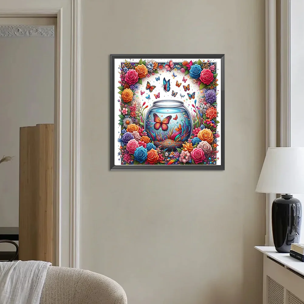 Diamond Painting - Full Round Drill - Flower Butterfly(Canvas|30*30cm)