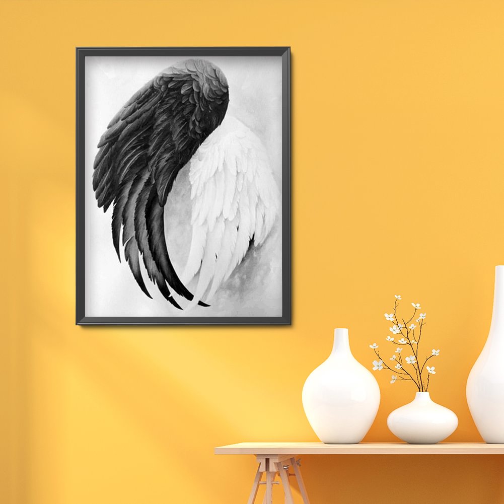 Diamond Painting Kit Black+White Wings Full Round Resin Rhinestone Picture