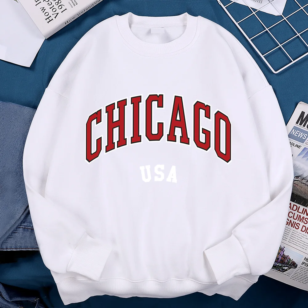 Unisex Chicago Usa Classic City Graphic Printed Casual Pullover Sweatshirt