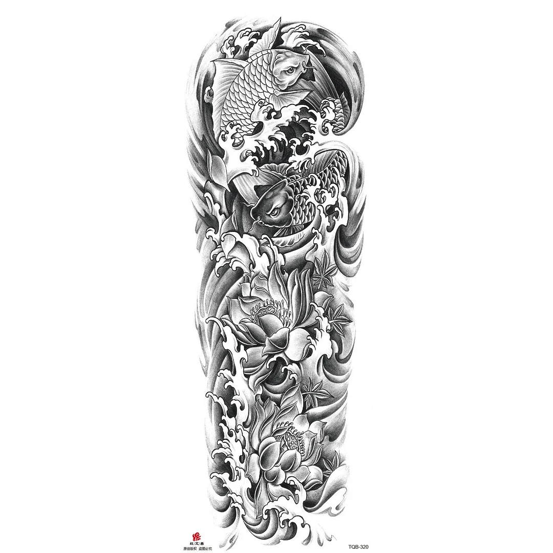 Full Arm Temporary Tattoo Wolf Lion Fish Horns Geometric Man Body Leg Rose Flower Phoenix Waterproof Sticker Cool Women Tatoo