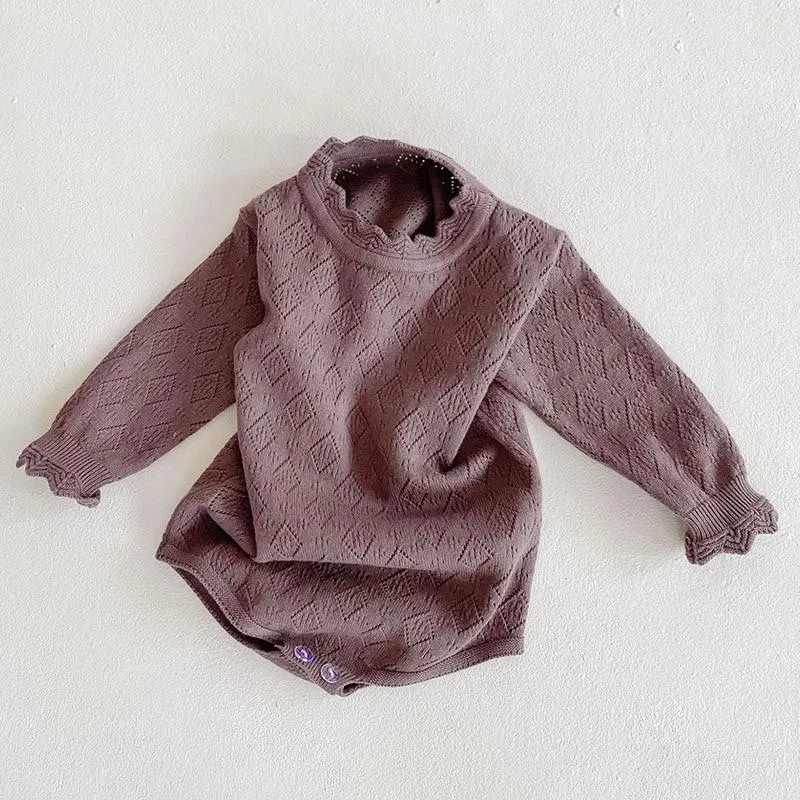 Cute Autumn Winter Infant Baby Girls Bowknot Rompers Clothing Kids Girl Long Sleeve Knit Rompers Clothes