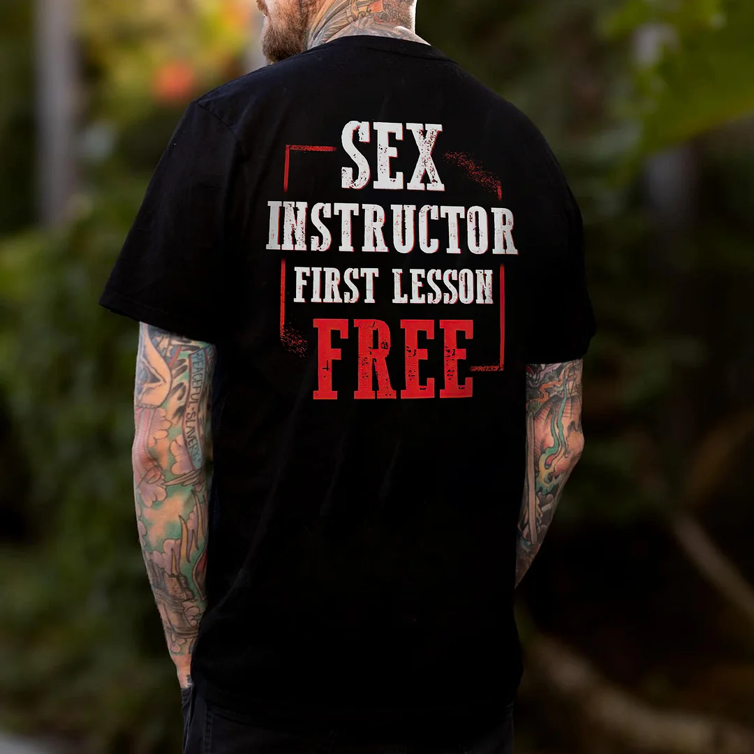 Sex Instructor First Lesson Free Printed Men's T-shirt -  