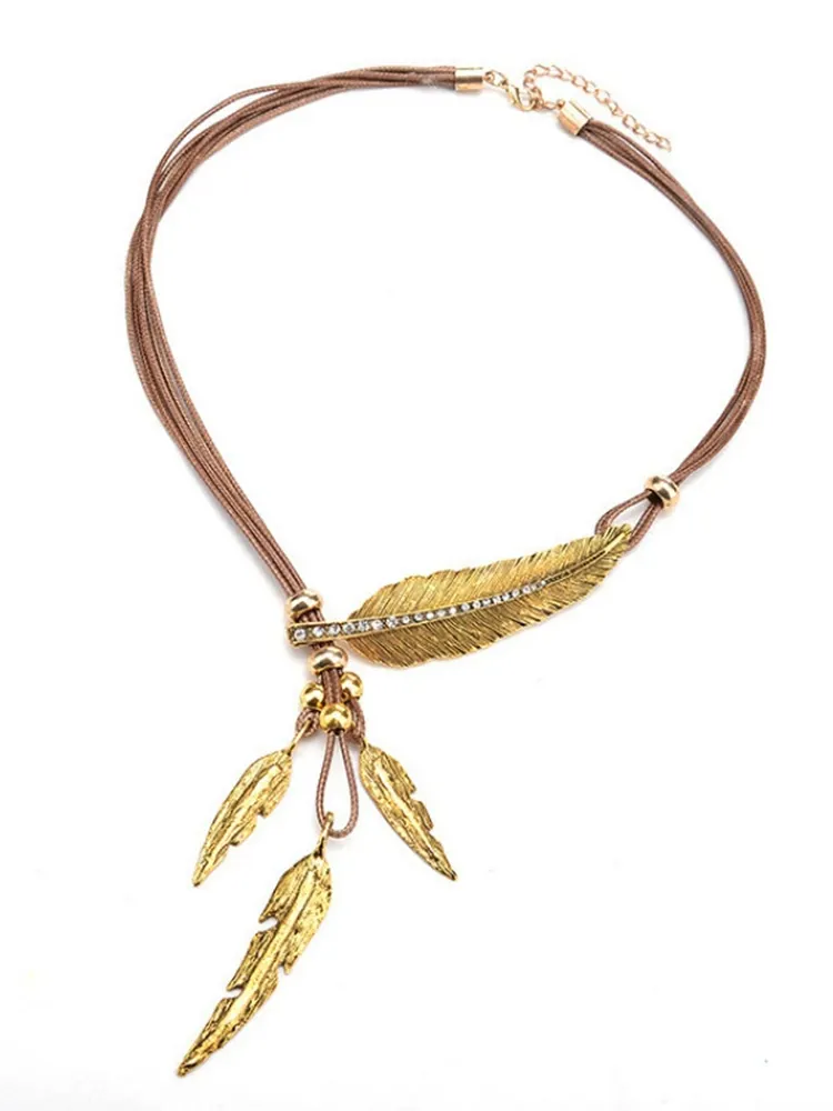 Viking Wings Gold Feather Antique Necklace