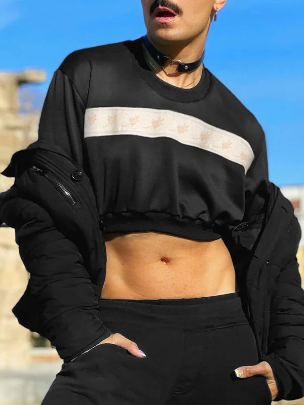 Aonga - Mens Crew Neck Long Sleeve Crop Top SweatshirtJ