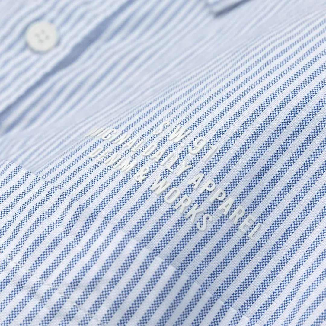 SIMWOOD 2021 Summer New Short Sleeve Oxford Shirts Men Vertical Striped Logo Print Oversize 100% Cotton Loose Plus Size Shirts