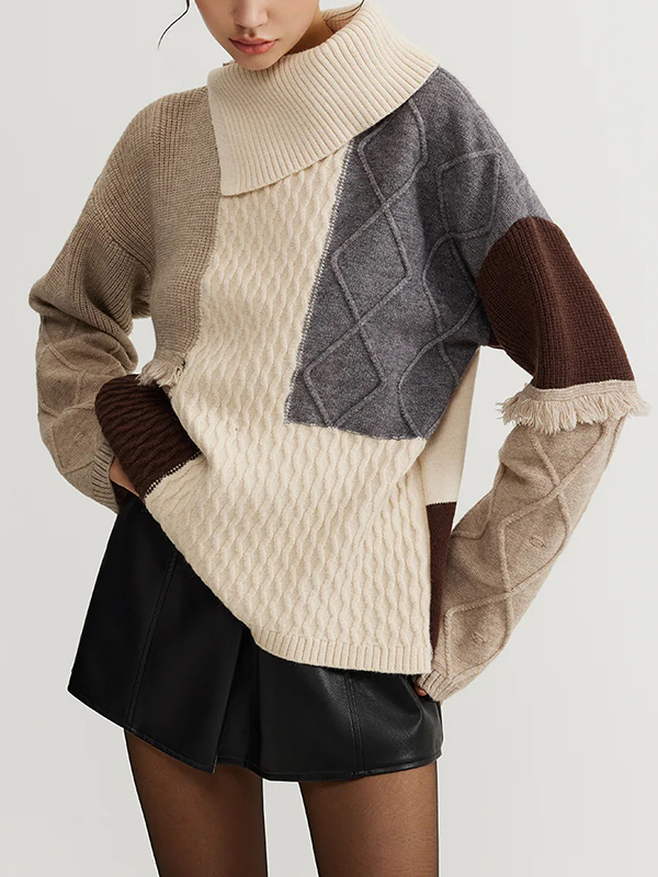 Heavyweight Knitted Color Matching Sweater