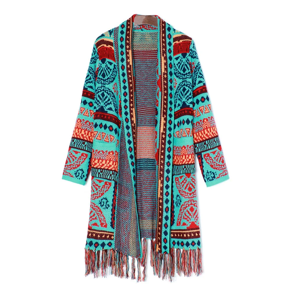 Ethnic Style Retro Tassel Cardigan Knitted Jacket