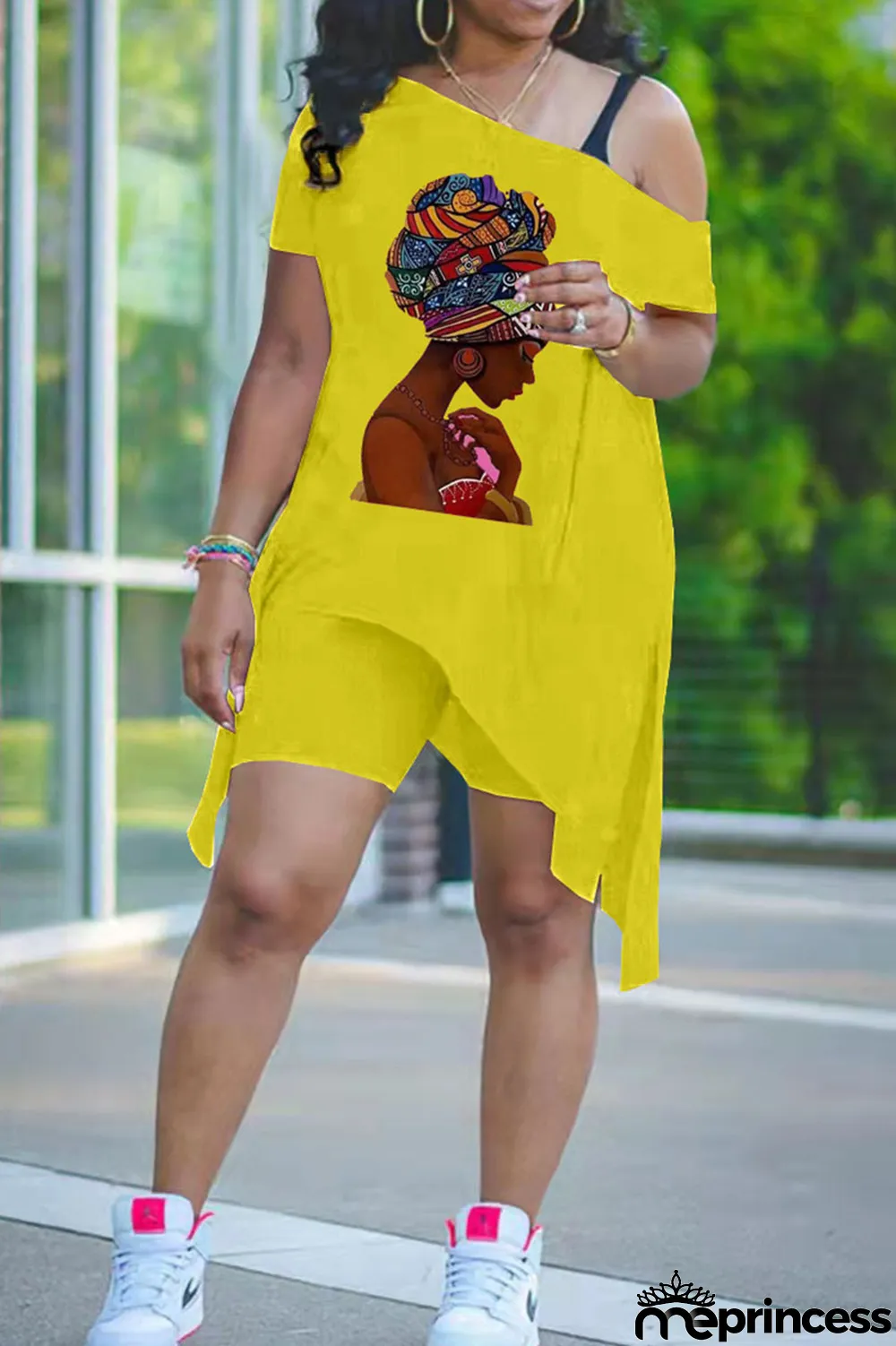 Burgundy Fashion Casual Print Oblique Collar Short Sleeve Two Pieces