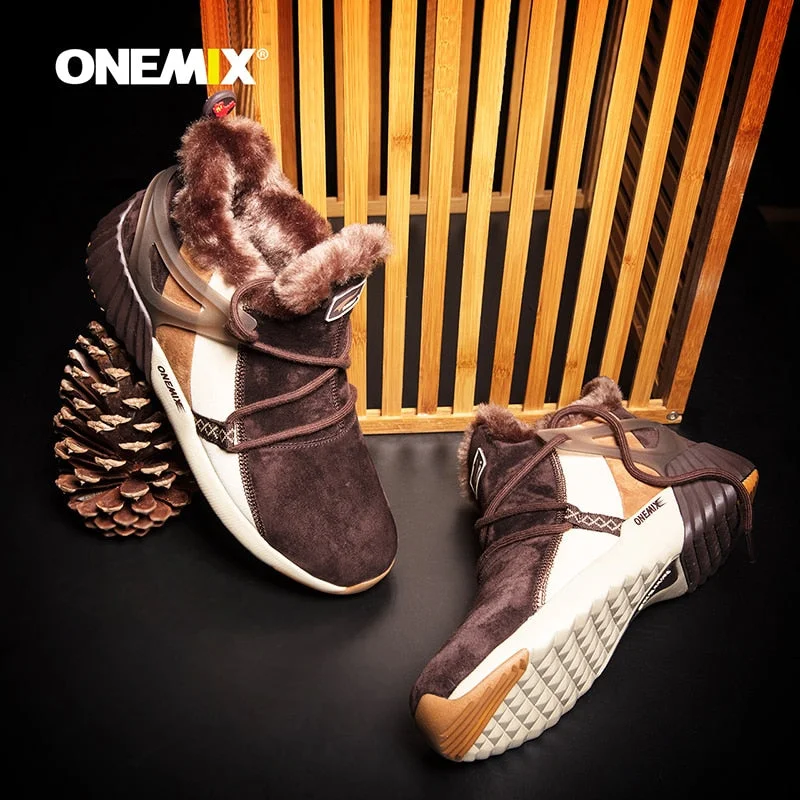 ONEMIX Anti season clearance Men Boots Casual Winter Sneakers Leather Vintage Comfortable Plush Snow Ankle Boots Walking Shoes