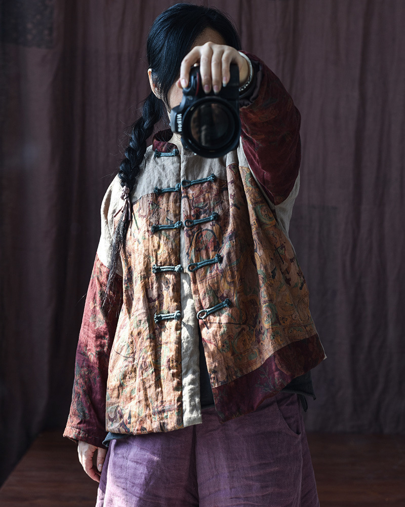 Vintage Pan Button Patchwork Coat