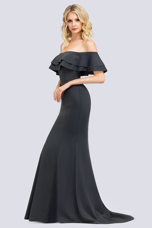 Elegant OfftheShoulder Ruffles Prom Dress Mermaid Long Evening Gowns