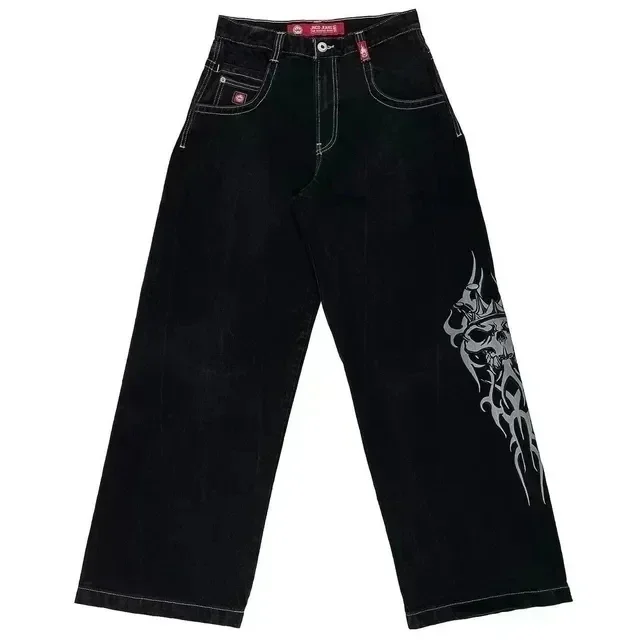 Jaydoz fall outfits JNCO Jeans Womens Hip Hop Cartoon Kangaroo Graphic Embroidered Retro Blue Baggy Jeans New Gothic High Waisted Wide Leg Trousers