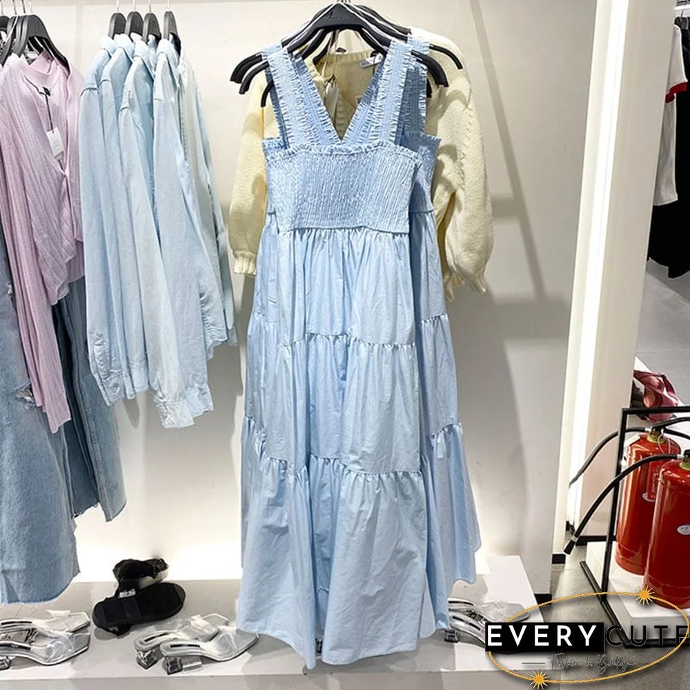 New Summer Woman Elegant Ruched Sleeveless Beach Midi Backless Dress Pink Pleated Long Casual Dresses Ladies