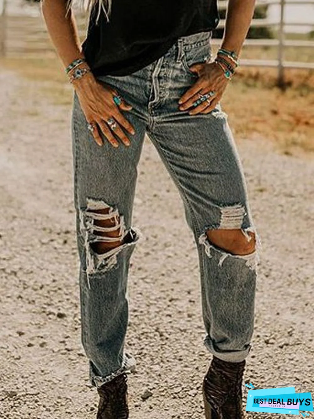 Gray Geometric Vintage Jeans