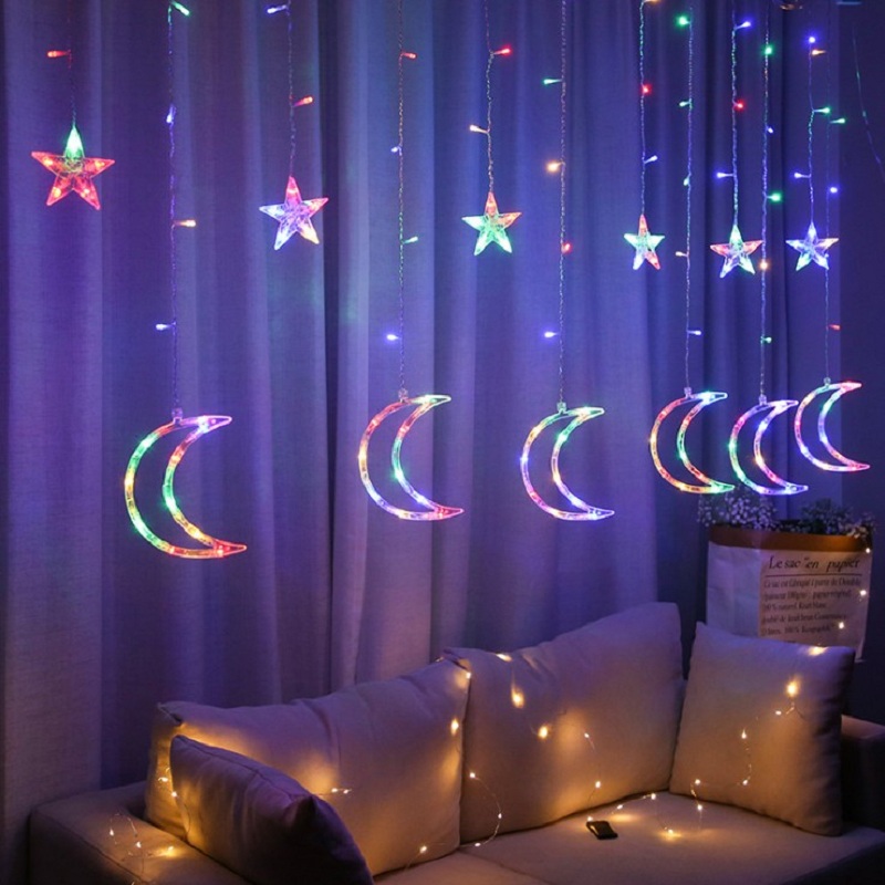 

Fairy Lights Star Moon Curtain Lights Garland Wedding Decorations, (warm white) (plug-in european regulations), 501 Original