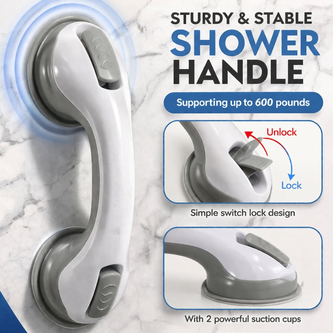 Shower Grab Bar – Strong Suction & No Drill Install | Bathroom Safety Handle For Shower Or Tub With Secure Grip On Smooth Surfaces