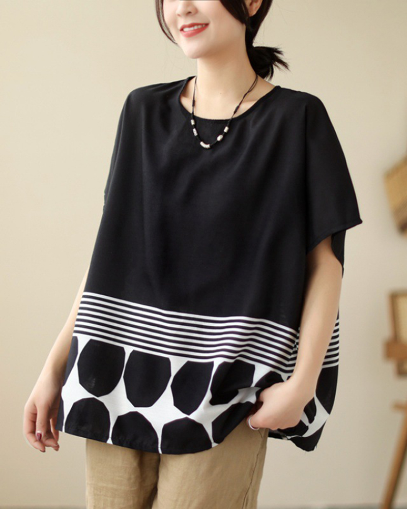 Stripe Irregular Pattern Short Sleeve Loose T-shirt
