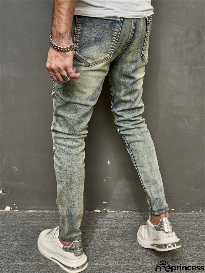 Men's Blue Ripped Elastic Slim Fit Casual Jeans