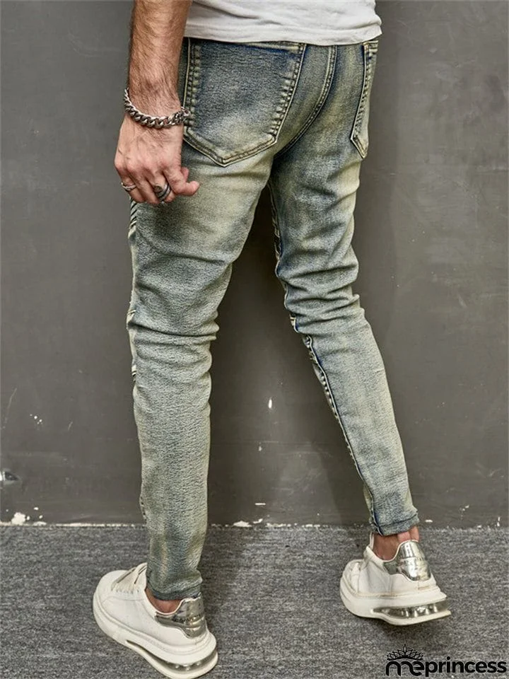 Men's Blue Ripped Elastic Slim Fit Casual Jeans