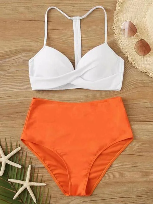 Solid Color Split-Joint Split Bikini Swimsuit