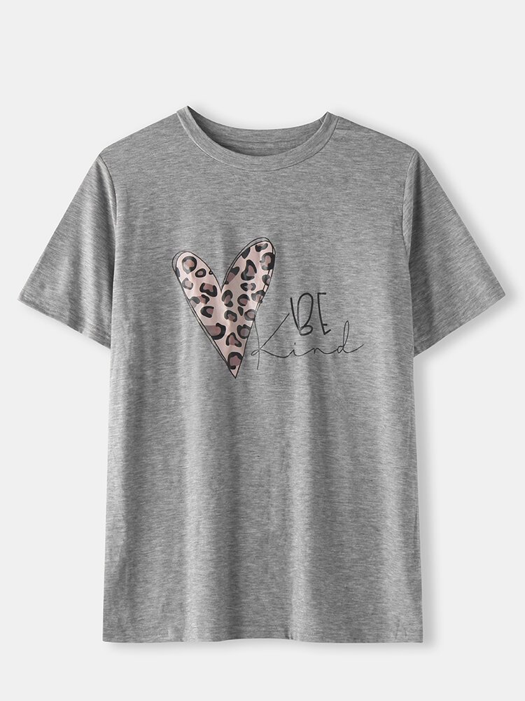 Leopard Letters Print Short Sleeve O neck Casusl T Shirt For Women P1843135
