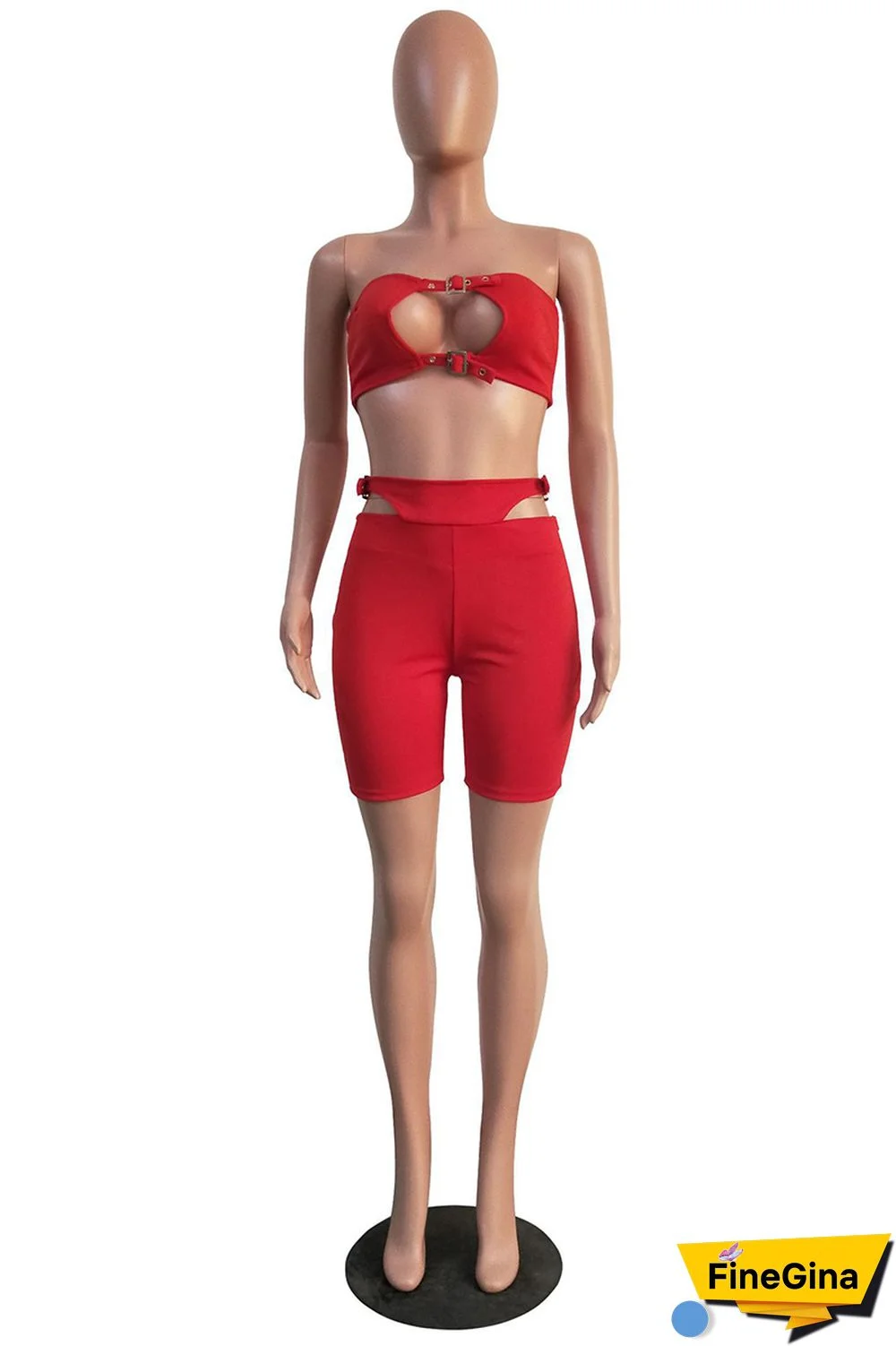 Red Sexy Solid Bandage Backless Strapless Plus Size Two Pieces