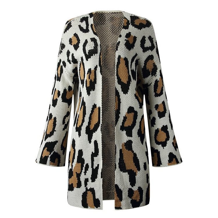 Cardigan for Women Leopard Long Cardigan Sweater Long Sleeve Loose Street Knitted Sweaters Coat Fashion Female Soft Cardigans - BlackFridayBuys
