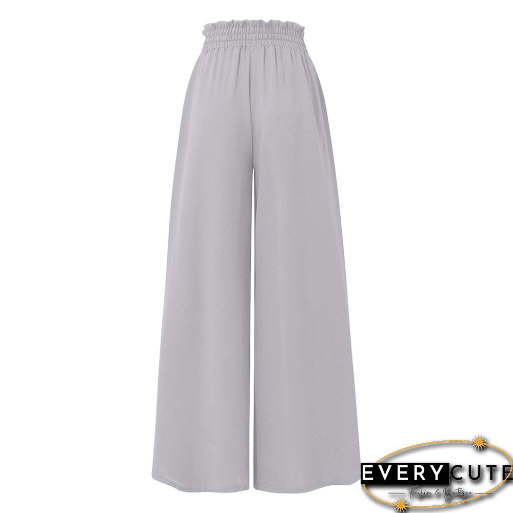 Light Gray Elatic Belt Wide Leg Long Culotte