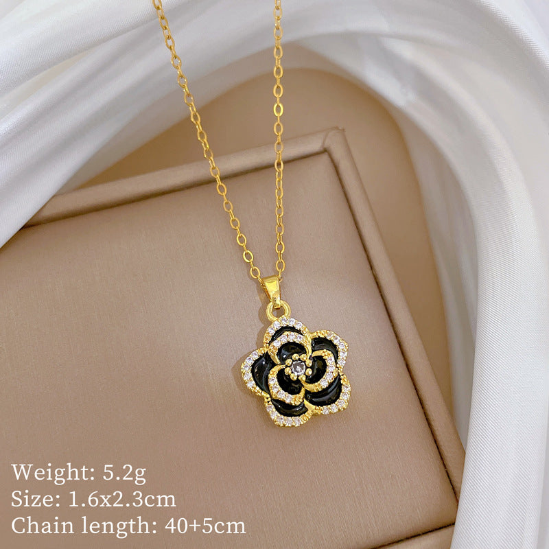 Copper Micro-Inlaid Heart Fashion Gorgeous Full Diamond Necklace Women’S Versatile Clavicle Chain Titanium Steel