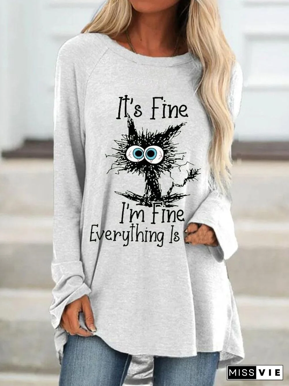 Women's It's Fine I'm Fine Everything Is Fine Printed Long Sleeve T-Shirt