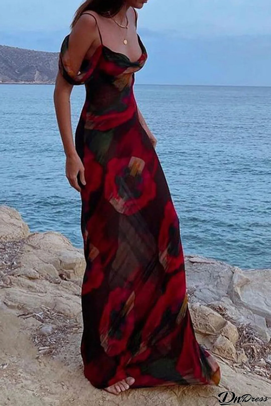 Floral Print Cowl Neck Cami Dress
