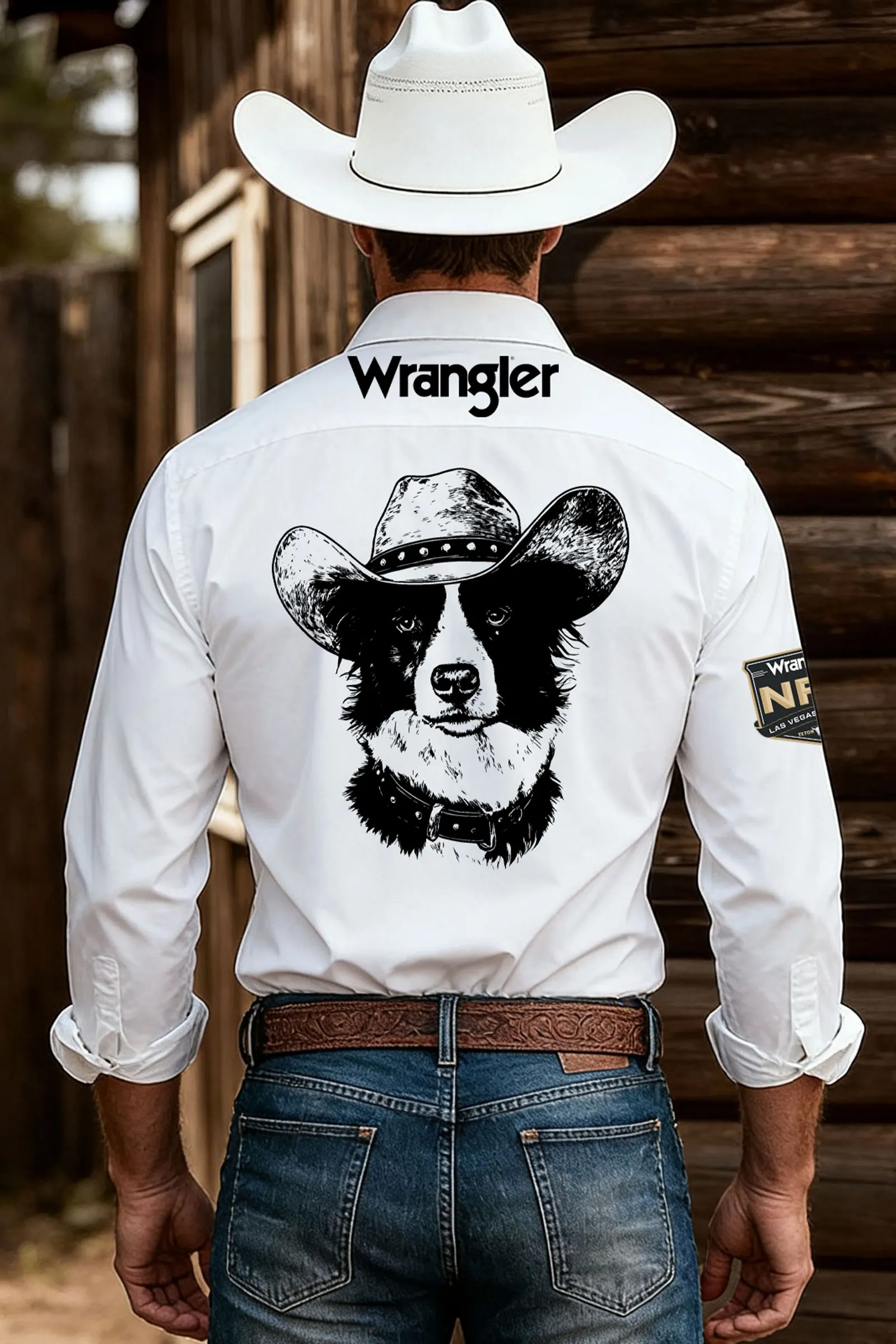 Western Cowboy Shirt With Dog Graphic Print For Men