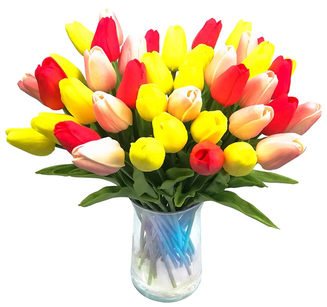 30pcs Artificial Tulips Flowers Real Touch Champagne Tulips Fake Holland PU Tulip Bouquet Latex Flowers