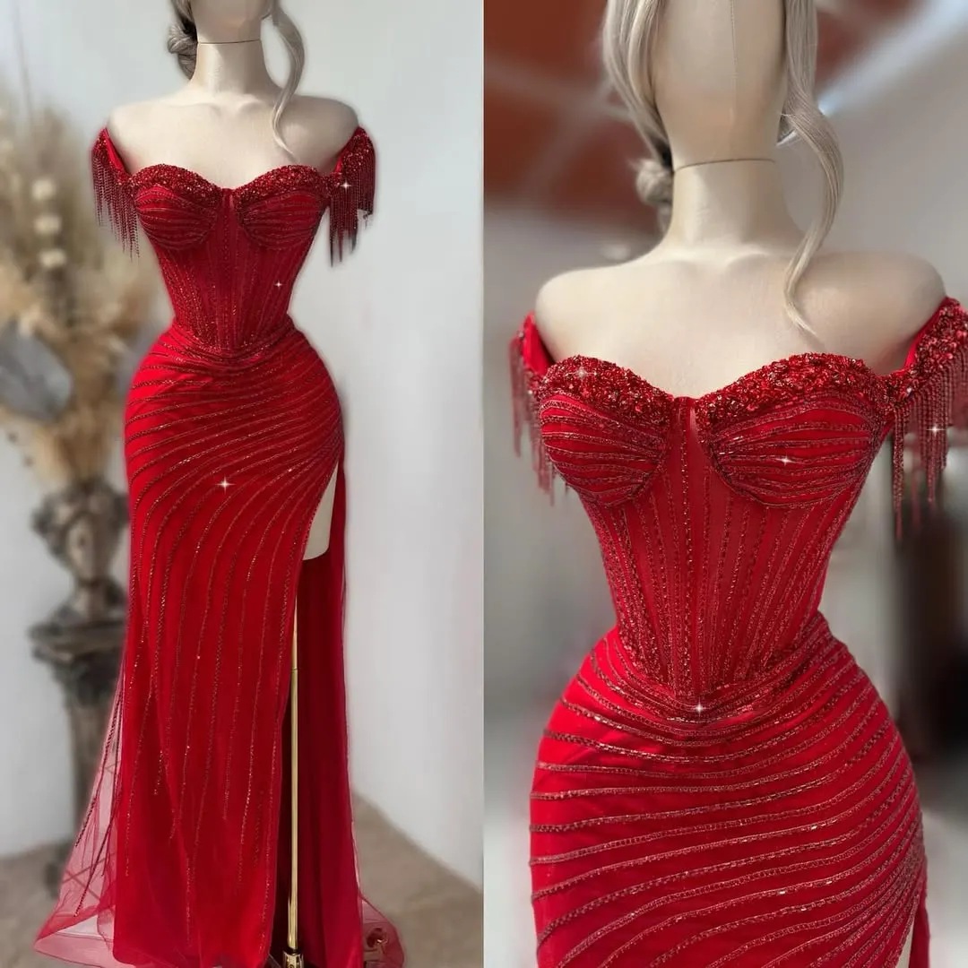 Charming Red Sheath Prom Dress With Split Red Evening Gown Y6543 main image 1