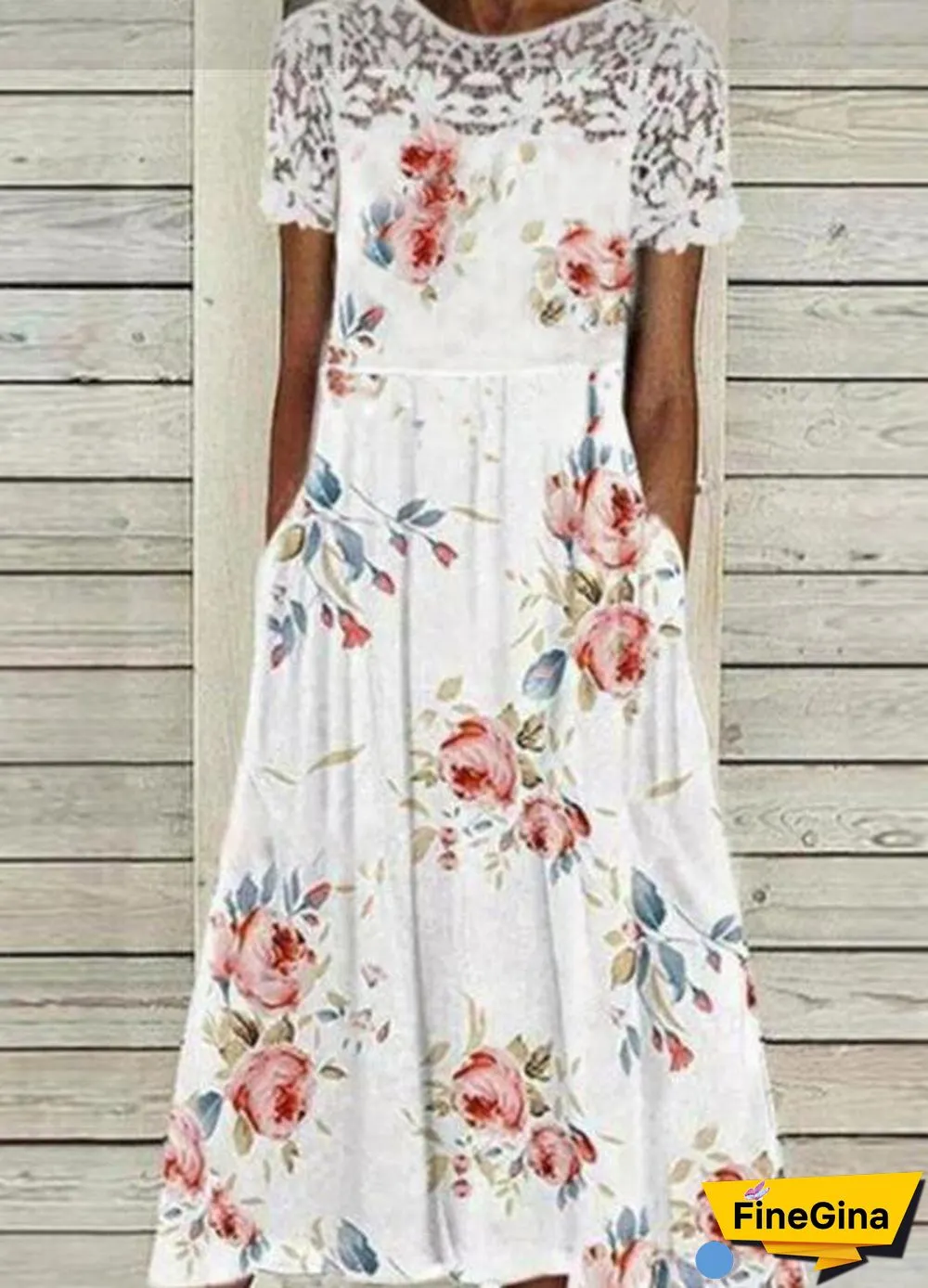 Pockets Casual Crew Neck Short Sleeve Woven Dress