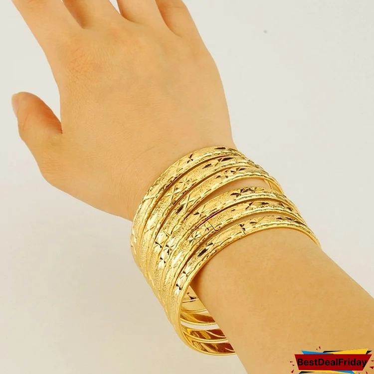6PCS New Dubai 8mm 18k Gold Plated Africa Jewelry Ethiopian Bangle&Bracelet For Women Gifts
