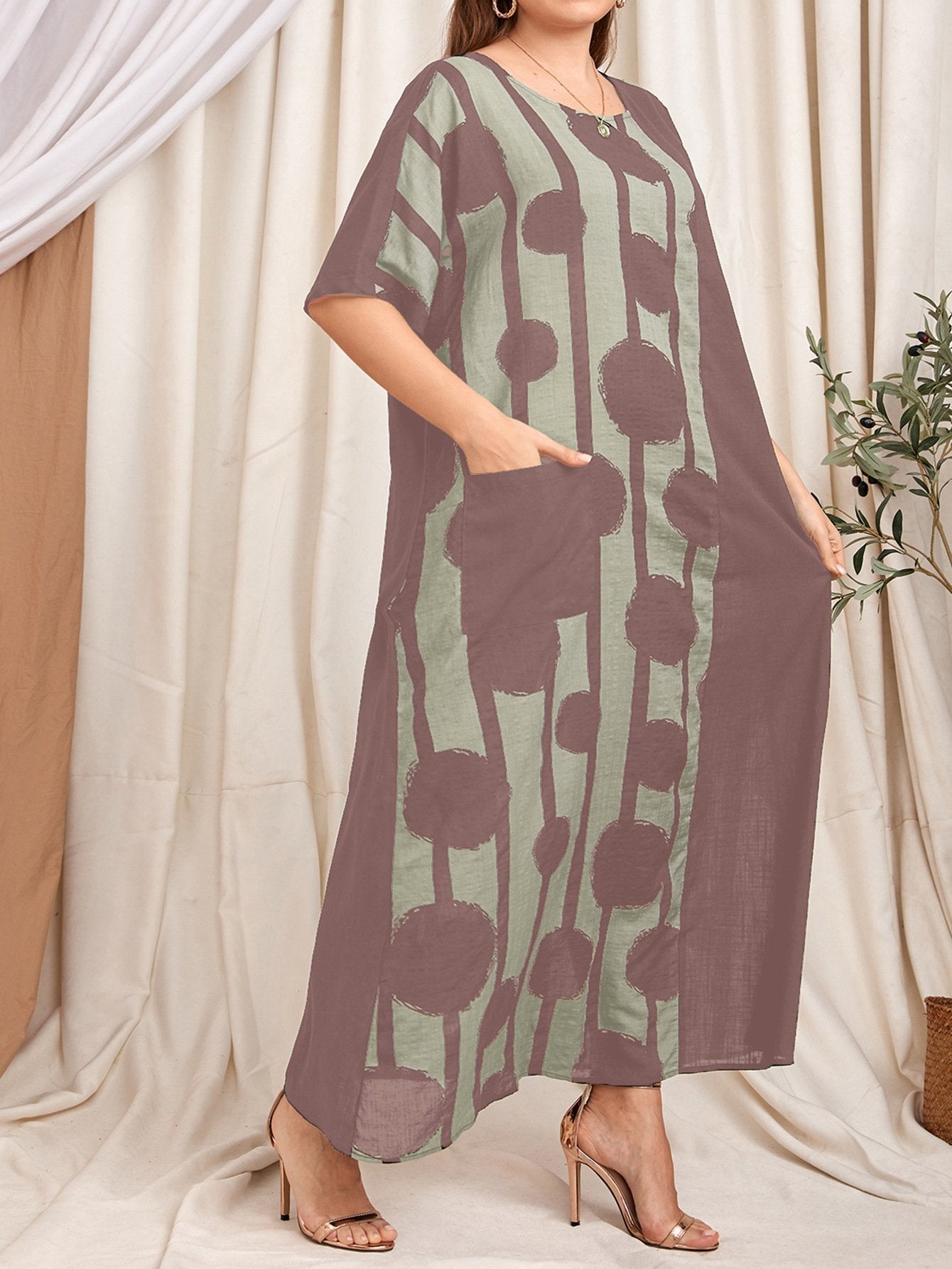 Women's Scoop Neck Printed Half Sleeve Short Sleeve Maxi Dress