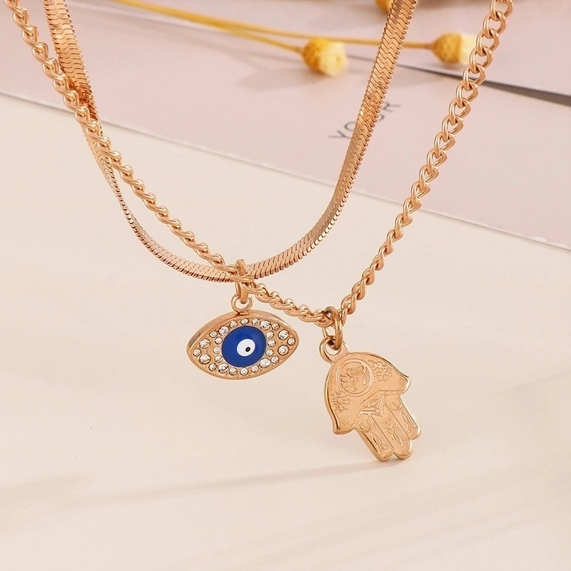 Sweet Palm Stainless Steel 18K Gold Plated Patchwork Layered Necklaces