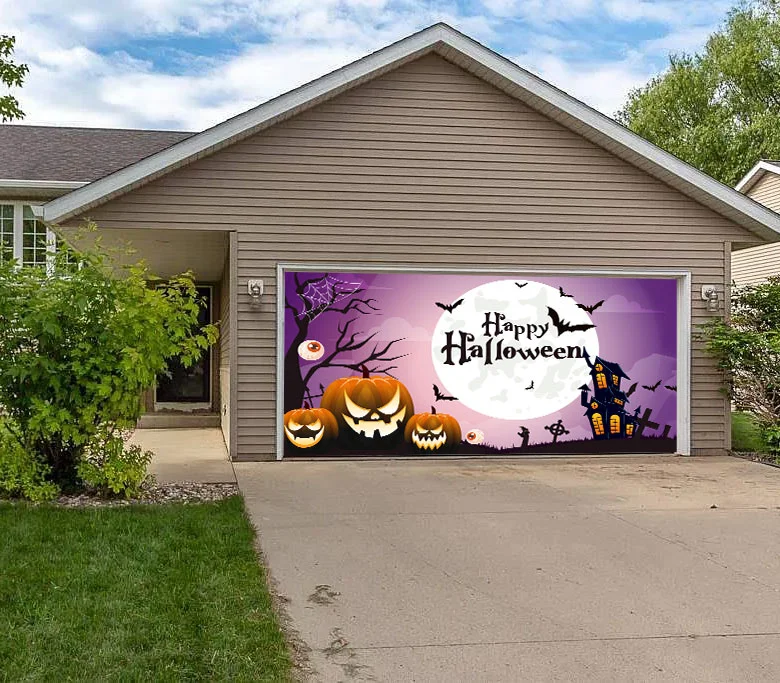 Happy Halloween Scary Pumpkin Garage Door Banner Mural