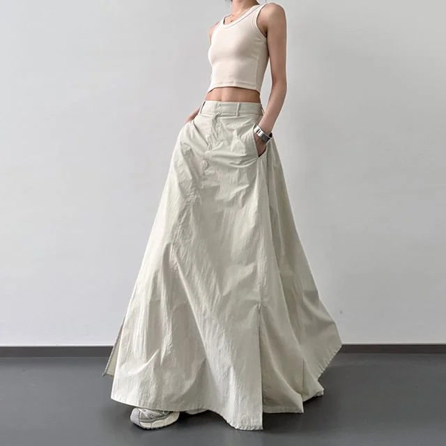 High A-Line Slit Maxi Plain Skirt Rise