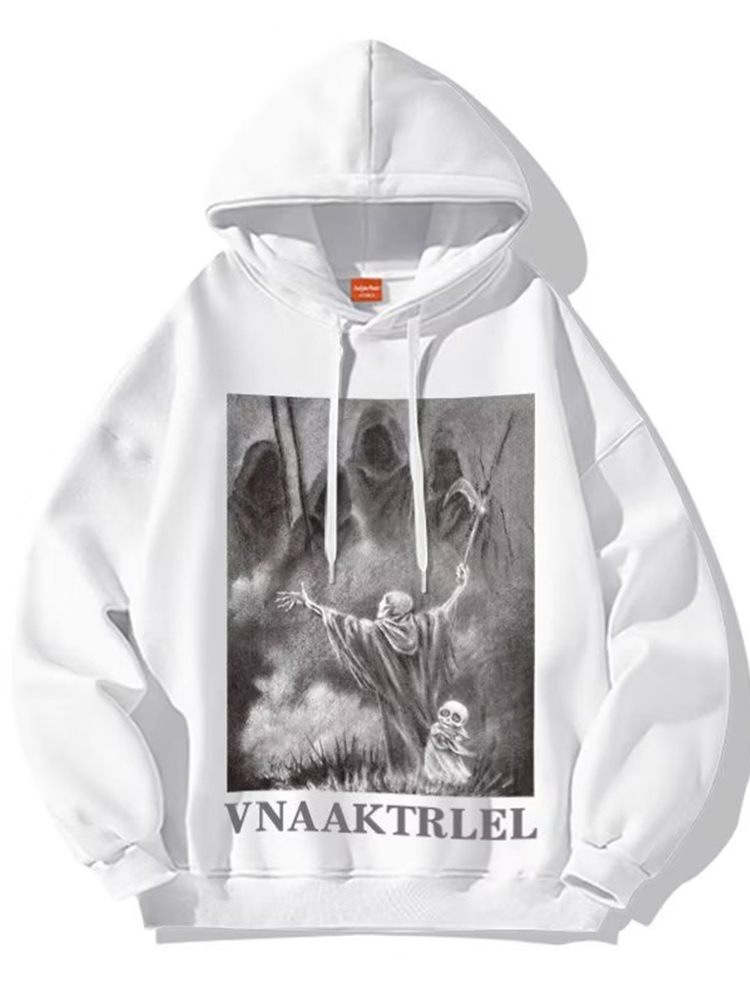 Levelloam Ghost Reaper Print Hoodie – Y2K Oversized Streetwear for Men and Women  