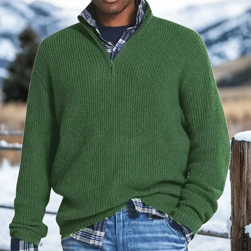Men's Retro Quarter Zip Collar Western Style Knitted Sweater Pullover