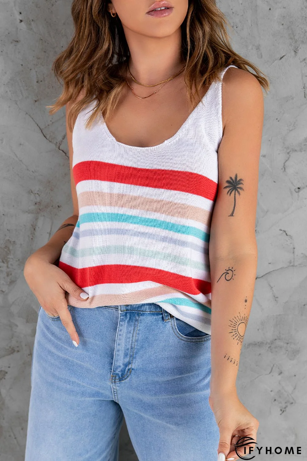 Multi Stripe Knit Scoop Neck Tank Top | IFYHOME