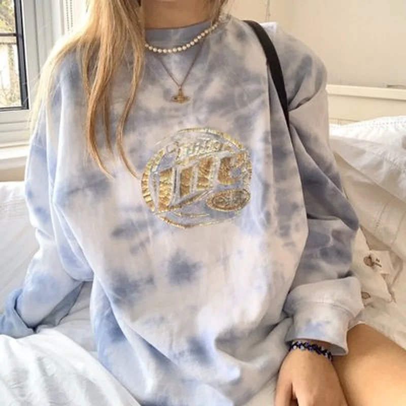 Tie Dye Blouses Women Long Sleeve Top Shirts Spring Summer Streetwear Womens Blouses Oversize Pullover Tshirts 2021