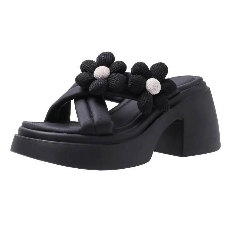 Tanguoant Tanguoant Wind Flower Thick Bottom Slippers Female Wear Female 2023 Summer New Fashion Beach Open Toe Slippers Women