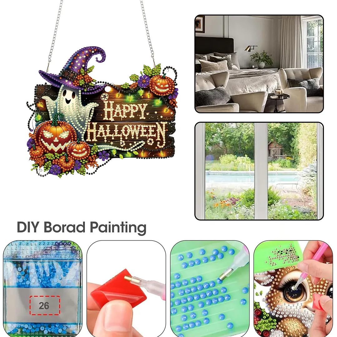 Halloween Pumpkin Ghost 2D Flat DIY Diamond Painting Pendant for Wall Decor